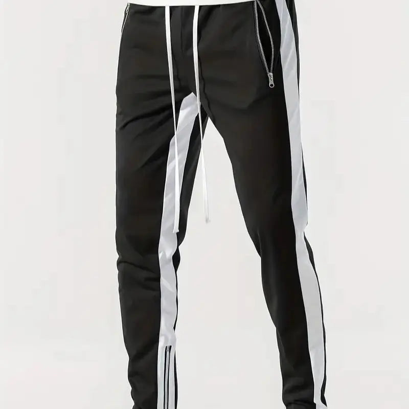 Men Sweatshirts Jogging Pants Men Casual Pants Men Stylish Color Block Zip Pockets Drawstring Sports Skinny Pants Trousers Pants FelizShop