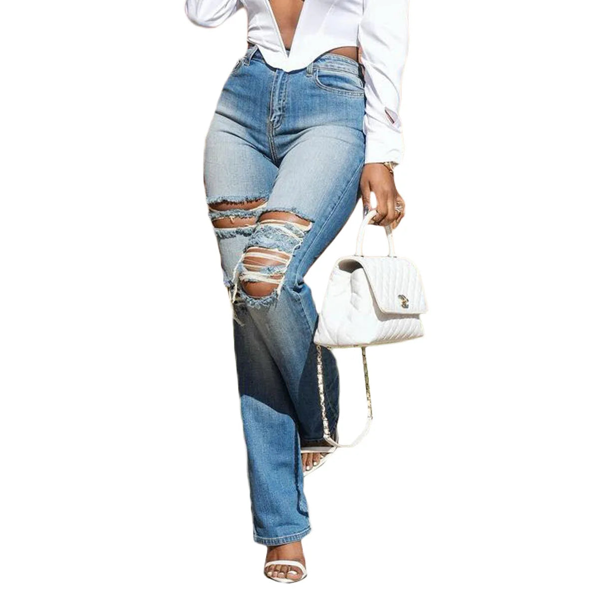 Hole Jeans Women Straight Pants Strecth High Strecth 2025 Streetwear Denims Washed Distressed Pockets Vintage Ripped Trousers
🚚Livraison gratuite rapide et sécurisé FR FelizShop
