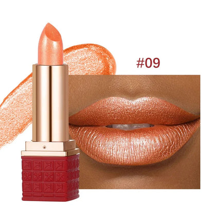 Rouge à Lèvres Pailleté Métallique – 12 Couleurs Intenses | Fini Brillant Nacré, Longue Tenue & Facile à Appliquer🚚 Livraison rapide FelizShop