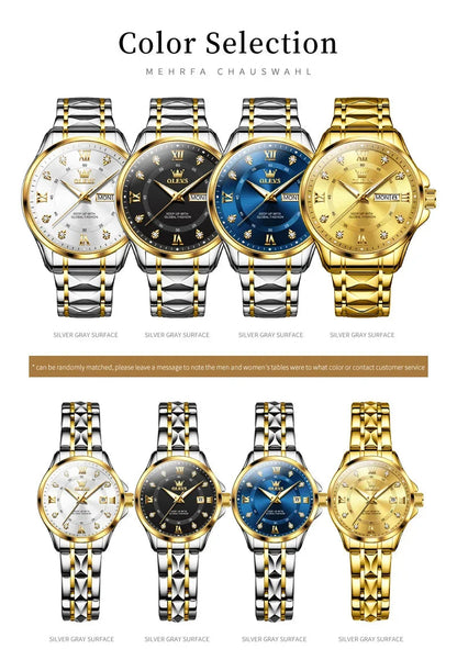 Montres Couple OLEVS 2906 – Montre Homme & Femme Quartz Luxe Étanche Acier FelizShop