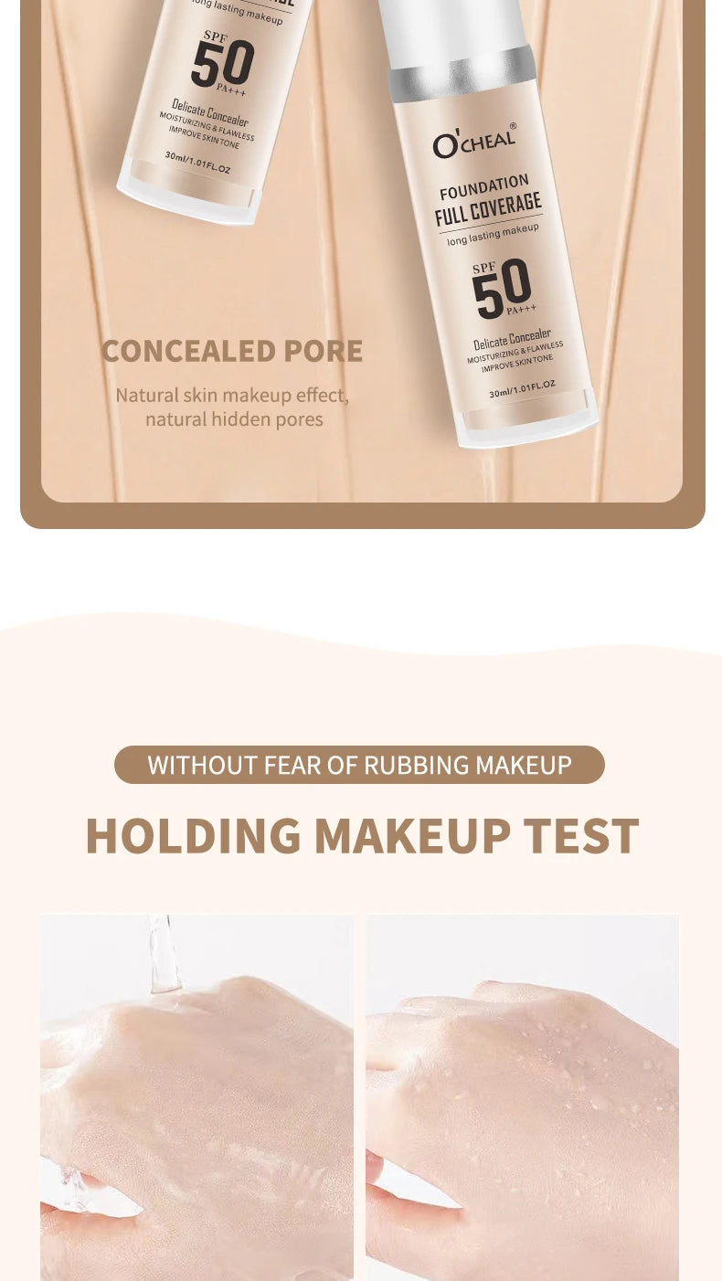 Fond de Teint Liquide O’CHEAL SPF 50 PA+++ – Haute Couvrance & Hydratation | Teint Lumineux & Unifié Longue Tenue🚚 Livraison rapide 5 à 9 jours ouvrés FelizShop