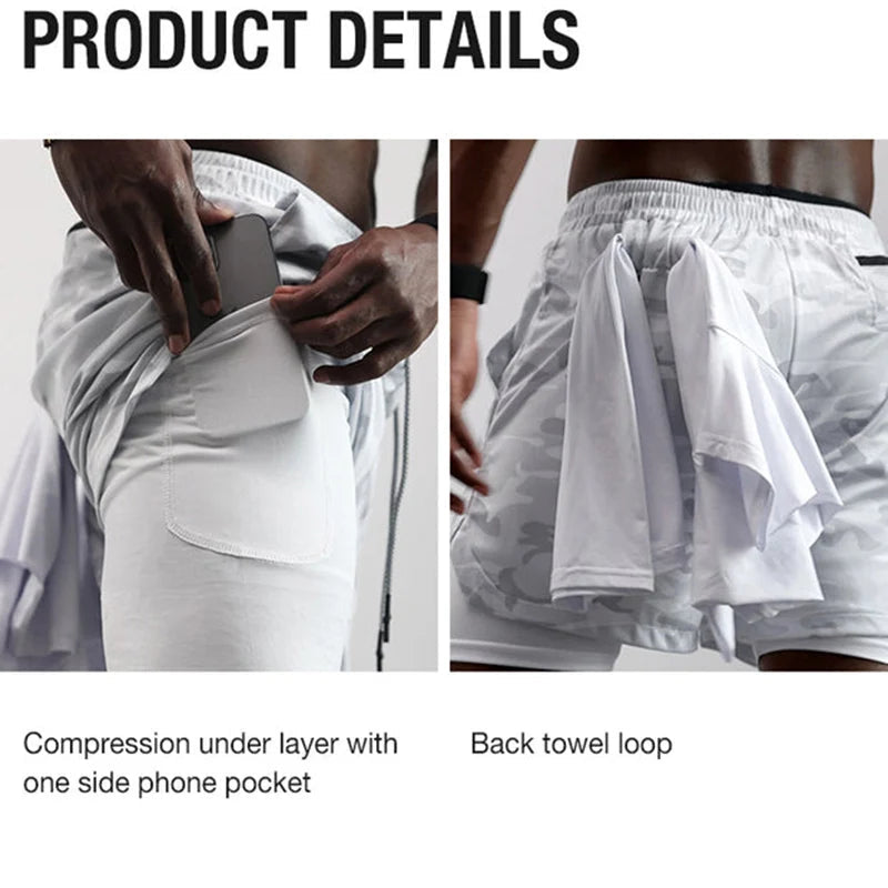 Shorts de compression homme avec poche téléphone — Sports, boucle serviette, entraînement gym — Imprimé été 2 en 1🚚 Livraison rapide en 8 à 12 jours ouvrés depuis la France FelizShop