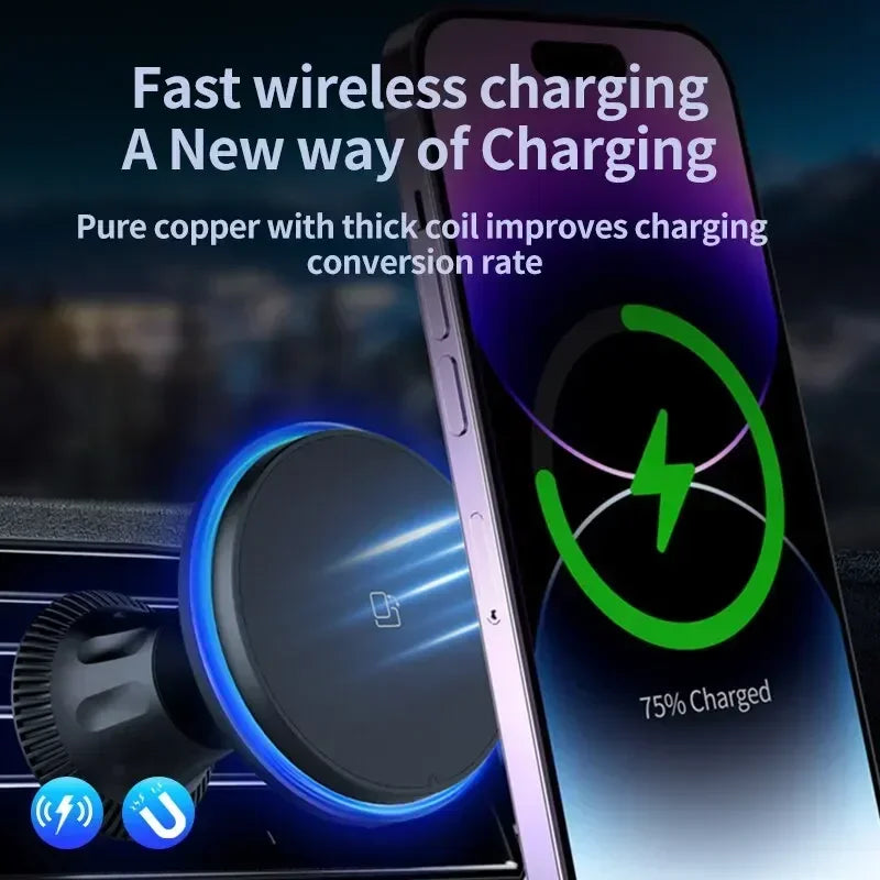Chargeur sans fil magnétique pour voiture 30W RGB — Compatible iPhone 12, 13, 14, 15 Pro Max (MagSafe), support de téléphone voiture avec fixation, station de charge rapide 🚚 Livraison rapide en 8 à 12 jours ouvrés FelizShop