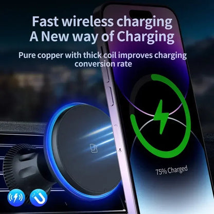 Chargeur sans fil magnétique pour voiture 30W RGB — Compatible iPhone 12, 13, 14, 15 Pro Max (MagSafe), support de téléphone voiture avec fixation, station de charge rapide 🚚 Livraison rapide en 8 à 12 jours ouvrés FelizShop