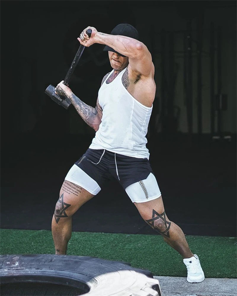 Shorts de compression homme avec poche téléphone — Sports, boucle serviette, entraînement gym — Imprimé été 2 en 1🚚 Livraison rapide en 8 à 12 jours ouvrés depuis la France FelizShop