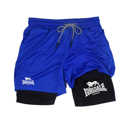 2 in 1 Running Shorts Men Workout Lonsdale Compression Shorts with Phone Pocket Towel Loop Summer Sport Athletic Activewear 🚚 Livraison rapide en 8 à 12 jours ouvrés depuis la France FelizShop