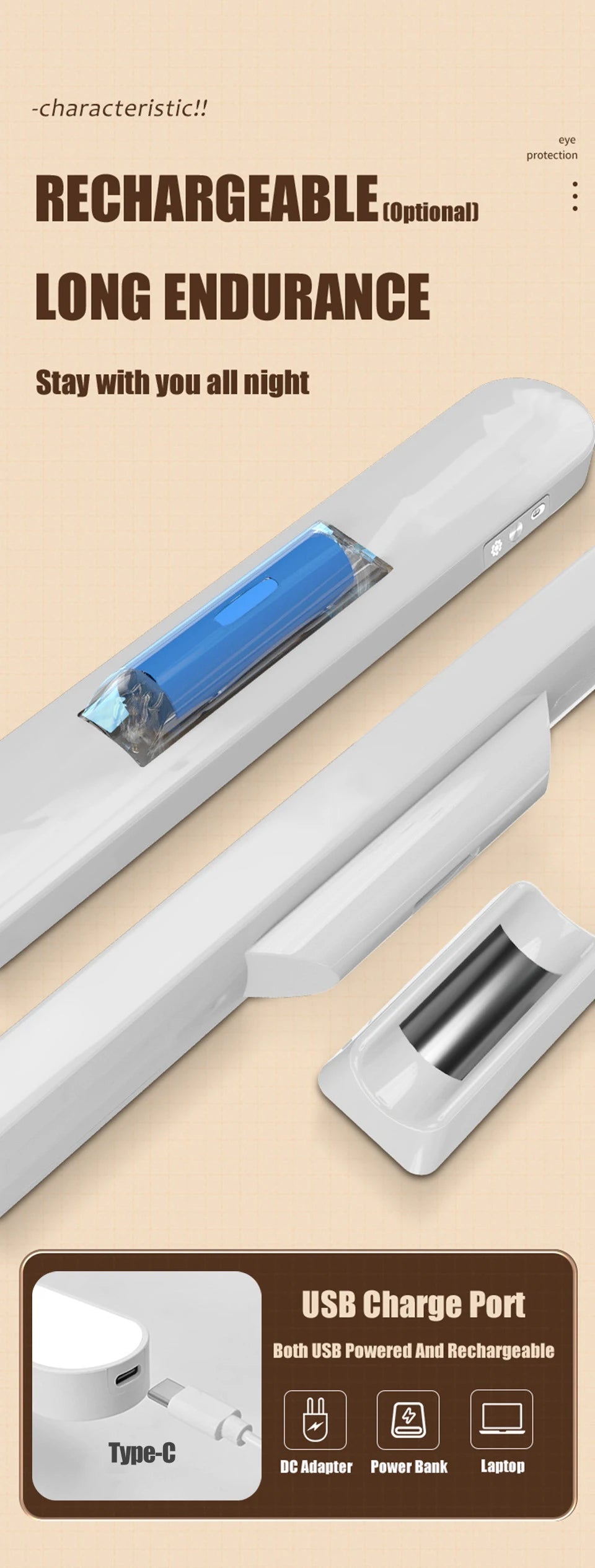 LED Table Lamp Magnetic Hanging USB Rechargeable Desk Lamp 3 Color Reading Light Dimmable Cabinet Closet Wardrobe Night Light 🚚 Livraison rapide en 8 à 12 jours ouvrés depuis la France FelizShop