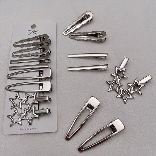 Lot de 8 Barrettes Cheveux Métal Argentées – Style Coréen & Géométrique FelizShop