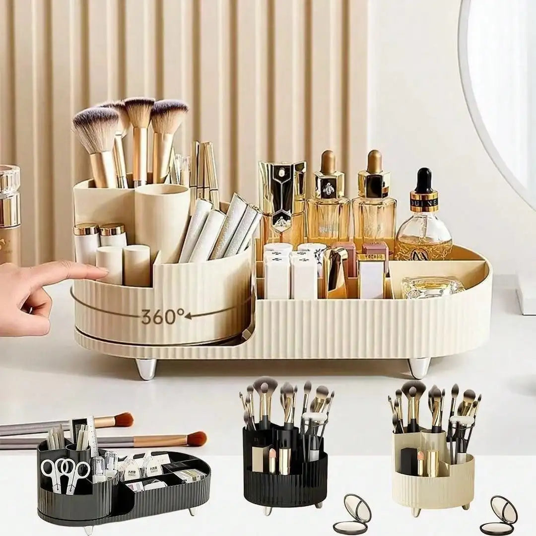 Organisateur de Maquillage Rotatif – Grande Capacité & Support Pinceaux – Rangement Élégant pour Coiffeuse🚚 Livraison rapide en 8 à 12 jours ouvrés depuis la France FelizShop