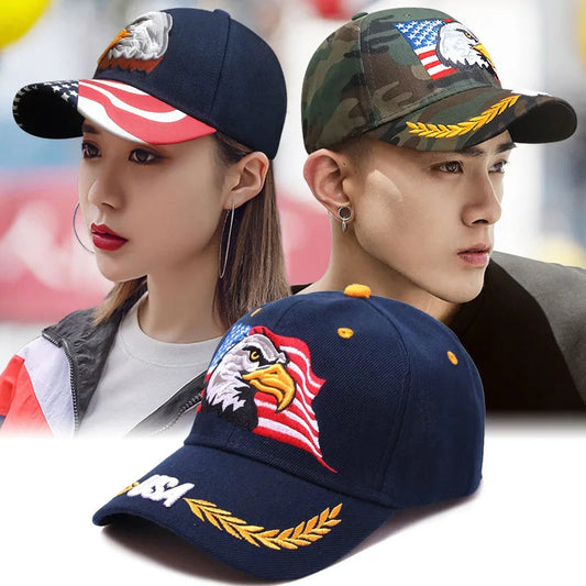 Casquette unisexe brodée aigle chauve & drapeau USA — Casquette baseball été outdoor — Anti-UV, protection solaire — Style hip-hop et sports🚚 Livraison rapide FelizShop