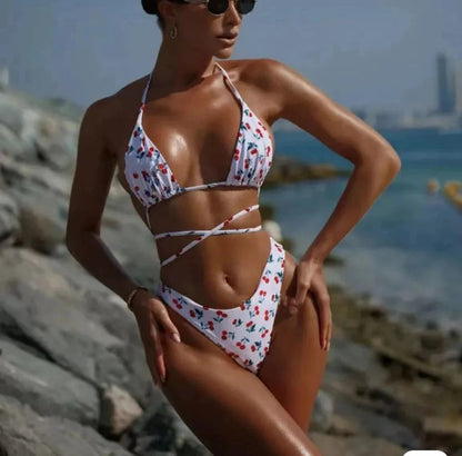 Bikini femme dos nu – Imprimé léopard ou cerise, maillot de bain brésilien taille mi-haute, parfait pour l’été, la plage ou les vacances. Nouveauté 2025.🚚Livraison gratuite rapide et sécurisé FR FelizShop