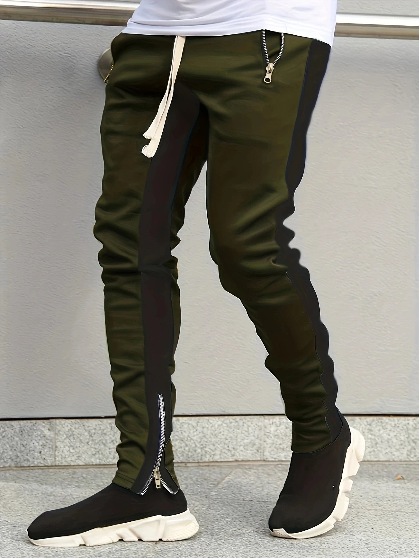 Men Sweatshirts Jogging Pants Men Casual Pants Men Stylish Color Block Zip Pockets Drawstring Sports Skinny Pants Trousers Pants FelizShop