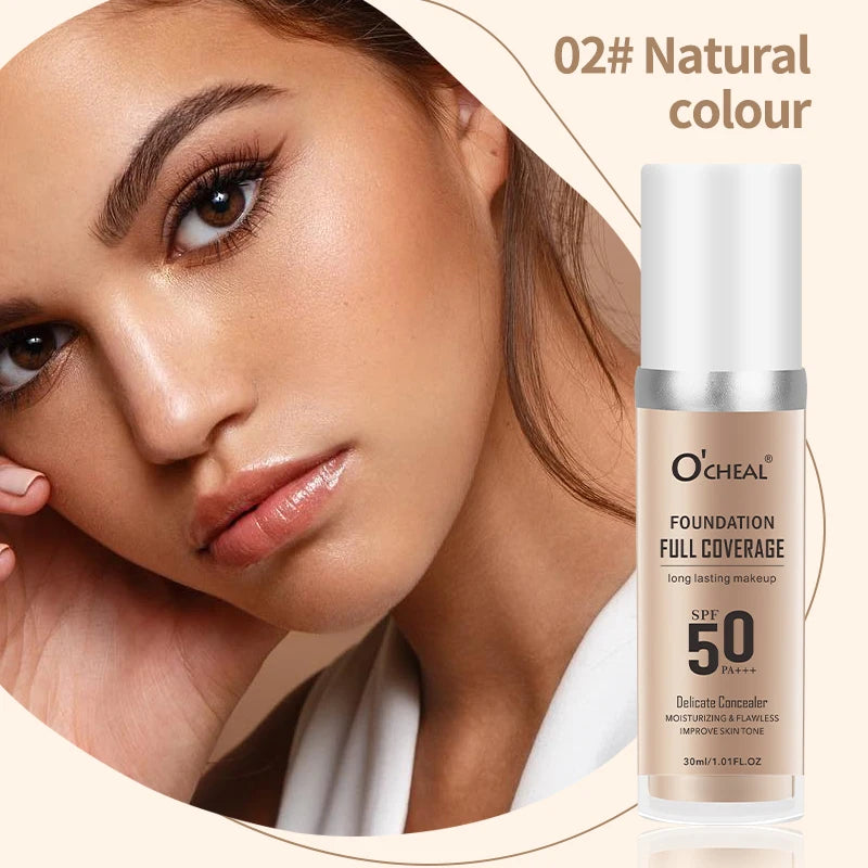 Fond de Teint Liquide O’CHEAL SPF 50 PA+++ – Haute Couvrance & Hydratation | Teint Lumineux & Unifié Longue Tenue🚚 Livraison rapide 5 à 9 jours ouvrés FelizShop