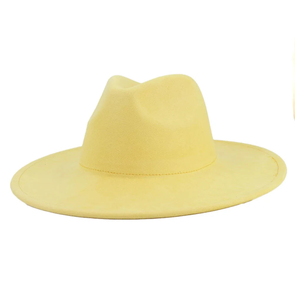 9.5 CM Big Brim Jazz Fedora Hats Men Suede Fabric Heart Top Felt Cap Women Luxury Designer Brand Party Green Fascinator Hats FelizShop