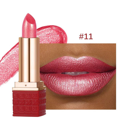 Rouge à Lèvres Pailleté Métallique – 12 Couleurs Intenses | Fini Brillant Nacré, Longue Tenue & Facile à Appliquer🚚 Livraison rapide FelizShop