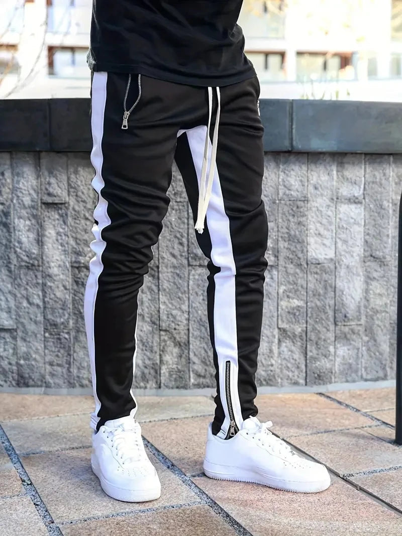 Men Sweatshirts Jogging Pants Men Casual Pants Men Stylish Color Block Zip Pockets Drawstring Sports Skinny Pants Trousers Pants FelizShop