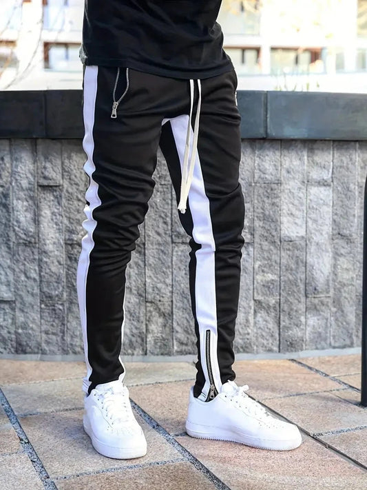 Men Sweatshirts Jogging Pants Men Casual Pants Men Stylish Color Block Zip Pockets Drawstring Sports Skinny Pants Trousers Pants FelizShop