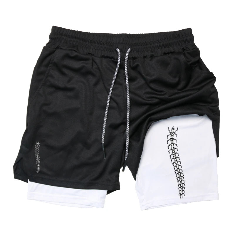 Shorts de compression homme avec poche téléphone — Sports, boucle serviette, entraînement gym — Imprimé été 2 en 1🚚 Livraison rapide en 8 à 12 jours ouvrés depuis la France FelizShop