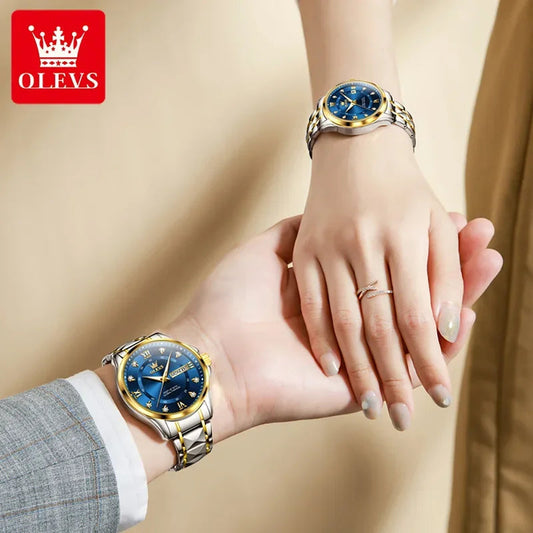 Montres Couple OLEVS 2906 – Montre Homme & Femme Quartz Luxe Étanche Acier FelizShop