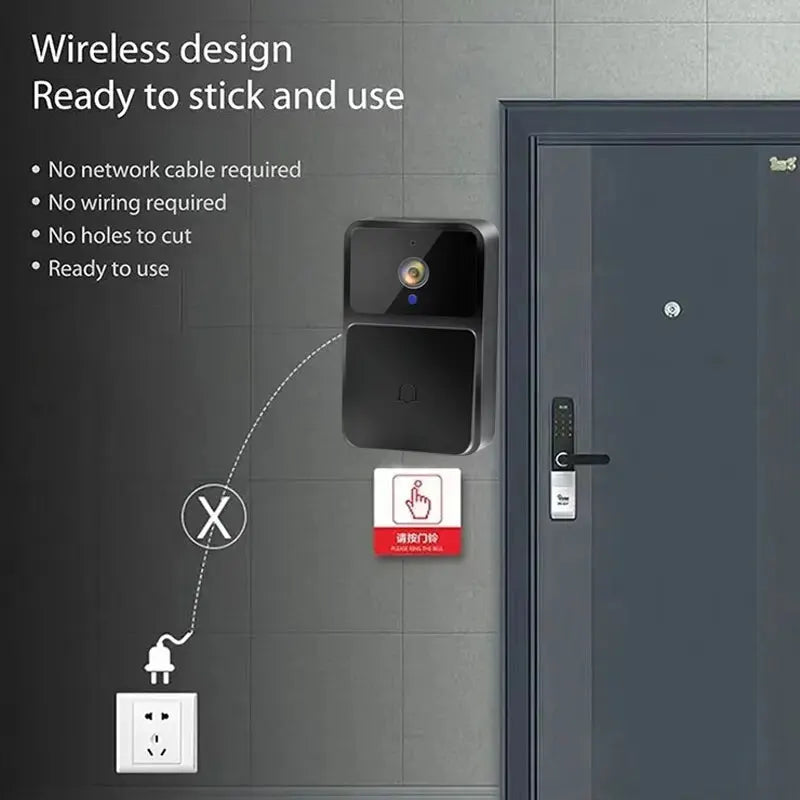 Caméra de Sonnette Vidéo WiFi – Vision Nocturne HD, Sans Fil, Batterie Intégrée, Interphone Bidirectionnel avec Modulation de Voix, Sécurité Intelligente pour la Maison 🚚 Livraison rapide en 8 à 12 jours ouvrés FelizShop