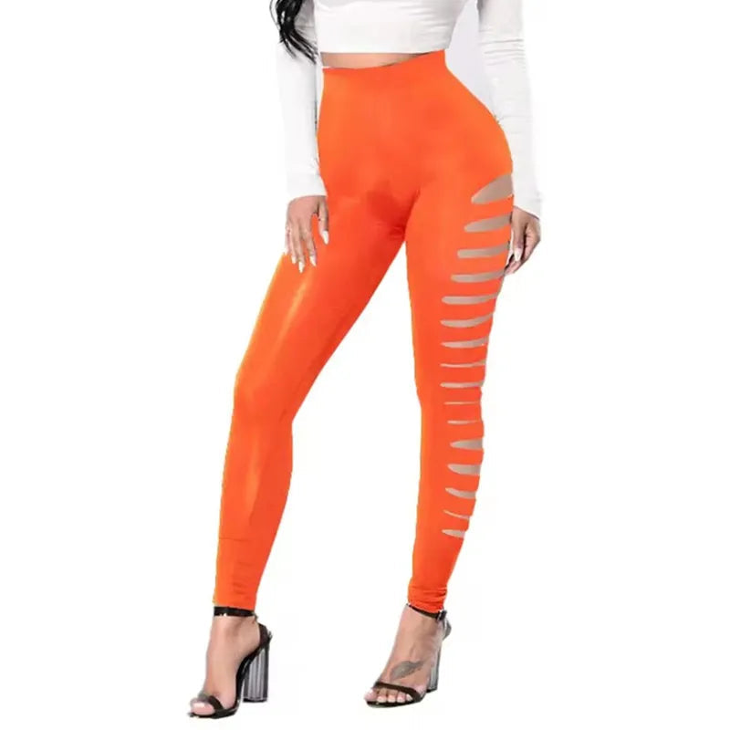 Leggings femme – Leggings "Candy" unis pour l’été, effet déchiré sexy avec découpes, extensibles, taille élastique. Coupe slim moulante, parfaite pour un look tendance et audacieux.🚚Livraison gratuite rapide et s FelizShop