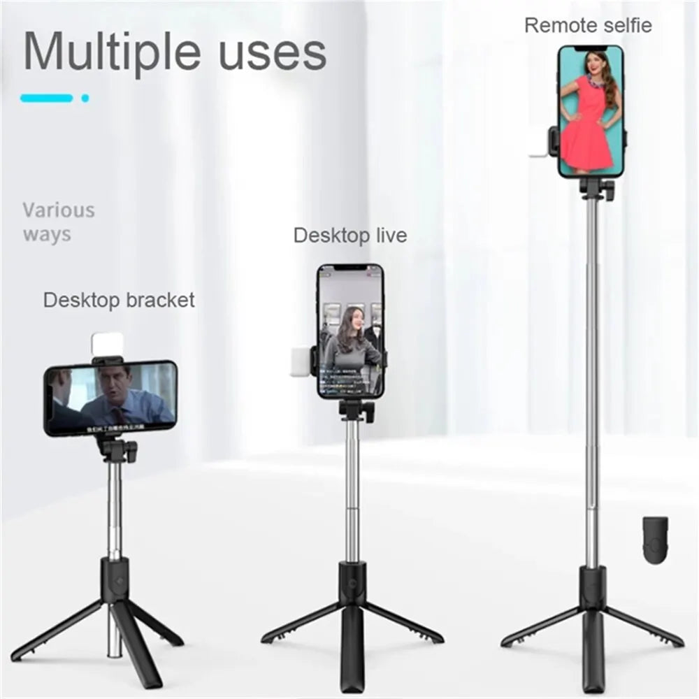 Perche à Selfie Bluetooth Portable avec Trépied – Télécommande Sans Fil, Lumière d’Appoint, Support Téléphone Rétractable et Extensible 🚚 Livraison rapide en 8 à 12 jours ouvrés depuis la France ou nos entrep FelizShop