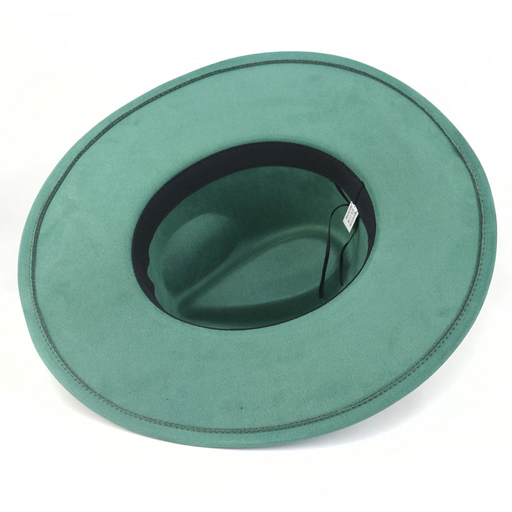 9.5 CM Big Brim Jazz Fedora Hats Men Suede Fabric Heart Top Felt Cap Women Luxury Designer Brand Party Green Fascinator Hats FelizShop
