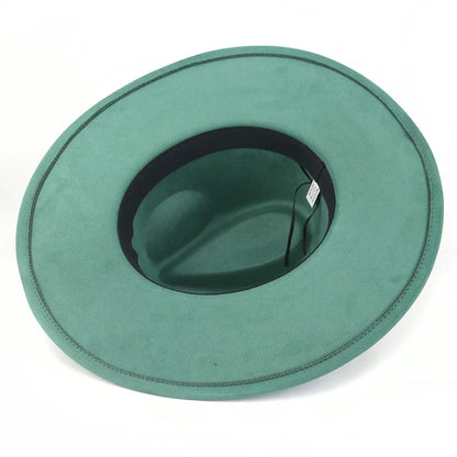 9.5 CM Big Brim Jazz Fedora Hats Men Suede Fabric Heart Top Felt Cap Women Luxury Designer Brand Party Green Fascinator Hats FelizShop