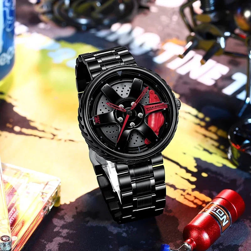 Montre Homme Sport Luxe – Quartz Acier Inoxydable Design Jante de Voiture FelizShop