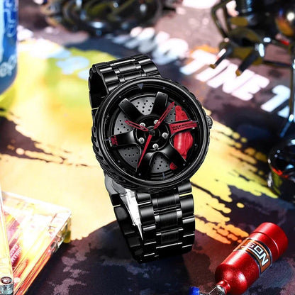 Montre Homme Sport Luxe – Quartz Acier Inoxydable Design Jante de Voiture FelizShop