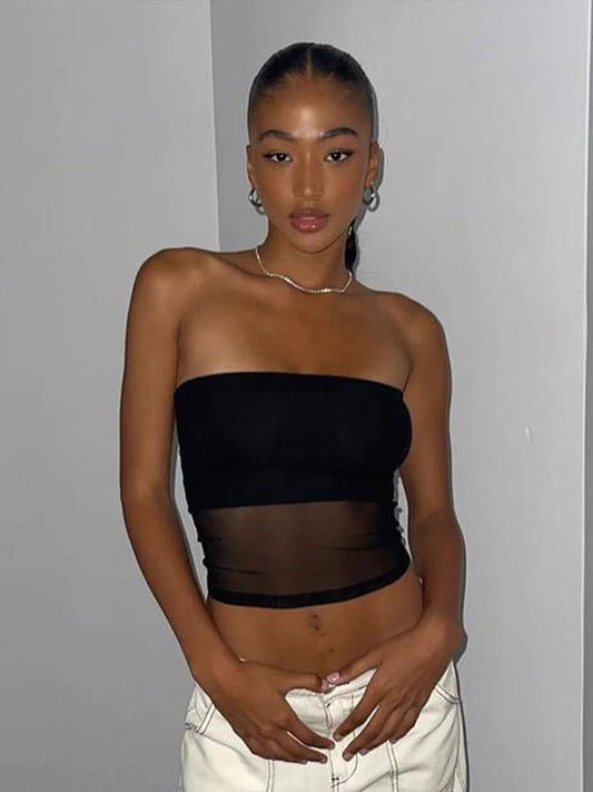 Crop Top Corset Mesh Noir Femme – Patchwork & Tube Top Sexy
Tailles : S à L
Matière : mesh léger, patchwork de tissus
Style : bustier tube, sans manches, épaules dénudées, coupe slim
Saison : été, streetwear
🚚 Li FelizShop