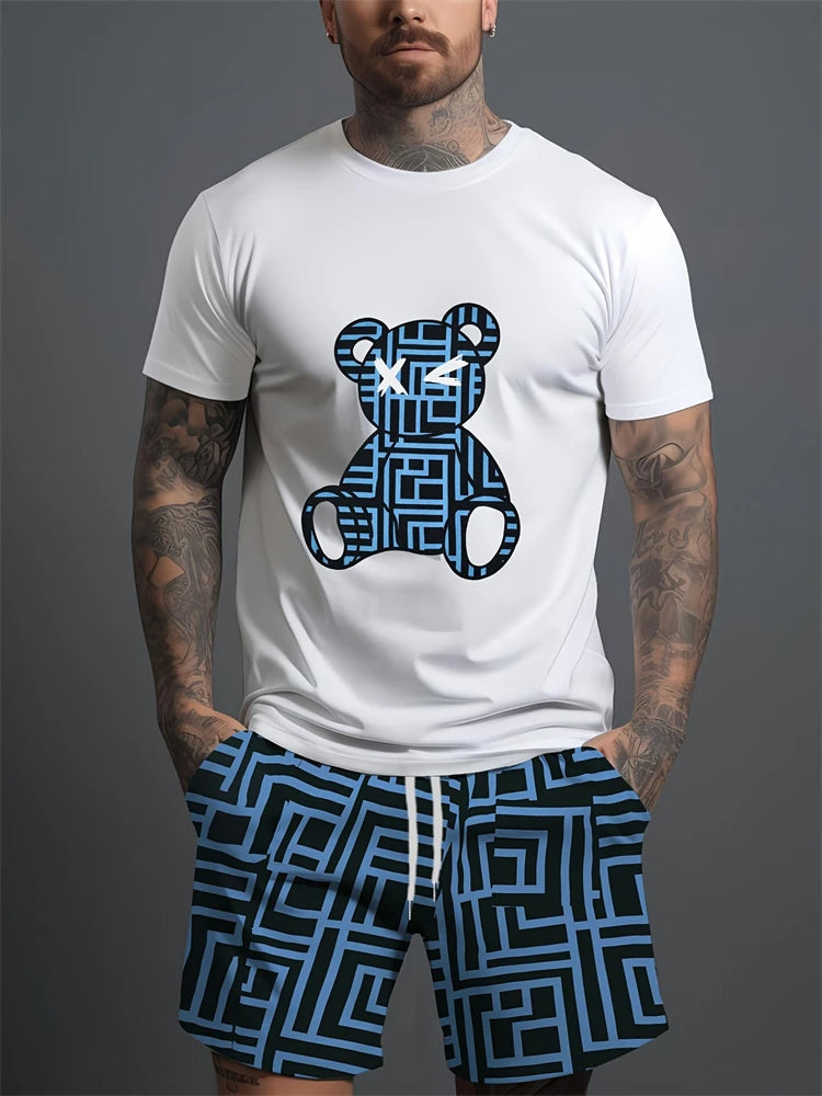 Ensemble Été 2025 Homme – T-Shirt + Short Imprimé Ours – Style Streetwear & Respirant🚚 Livraison rapide en 8 à 12 jours ouvrés depuis la France FelizShop