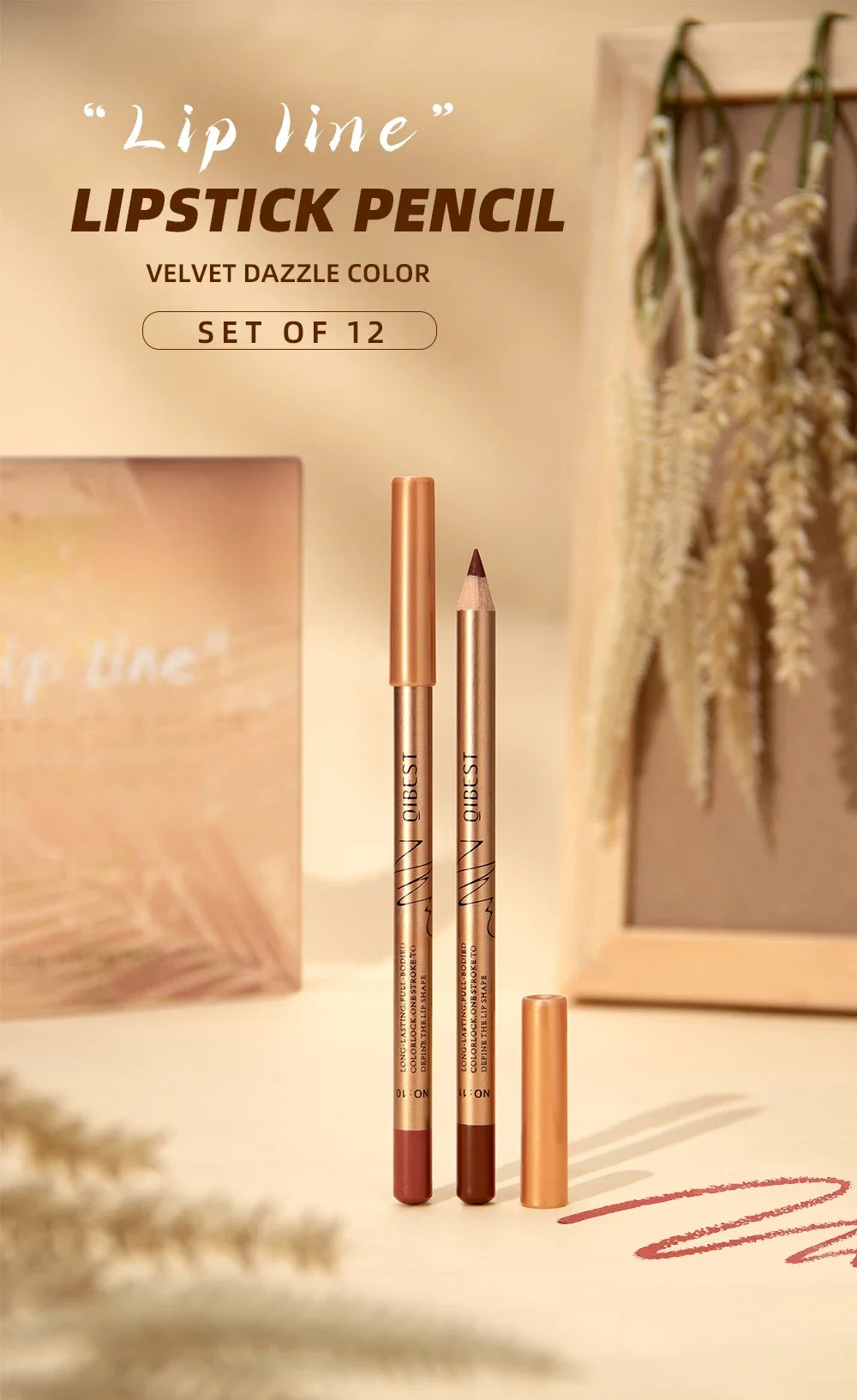 Set 12 Crayons à Lèvres Mat – Waterproof & Longue Tenue | Lip Liner Non-Transfert pour Contour Précis & Maquillage Parfait🚚 Livraison rapide FelizShop