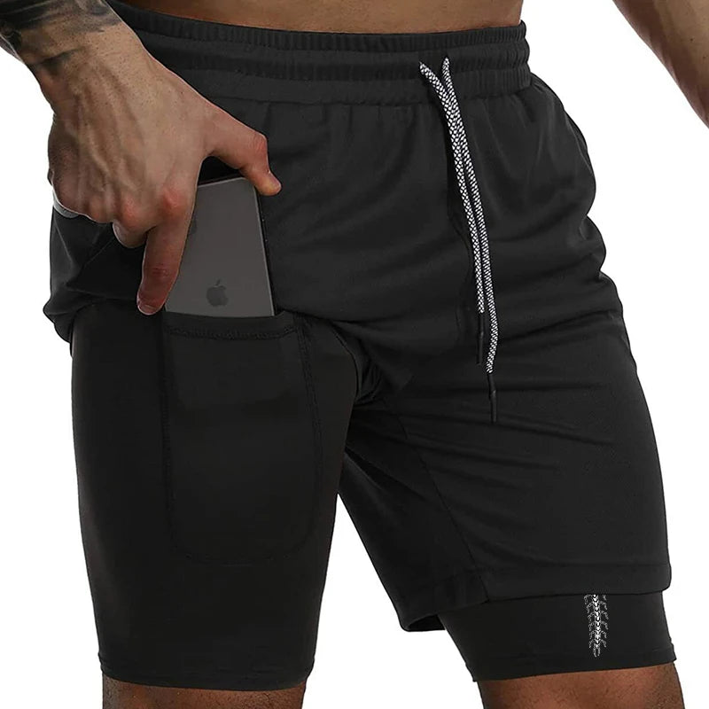 Shorts de compression homme avec poche téléphone — Sports, boucle serviette, entraînement gym — Imprimé été 2 en 1🚚 Livraison rapide en 8 à 12 jours ouvrés depuis la France FelizShop