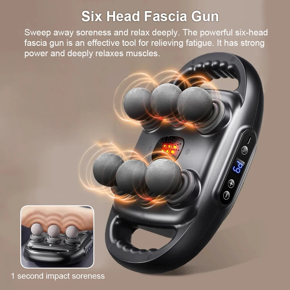 Pistolet de massage fascia haute fréquence — Appareil de massage musculaire dos et taille, 6 têtes interchangeables — Massage professionnel pour le corps et les épaules🚚 Livraison rapide en 8 à 12 jours ouvrés dep FelizShop
