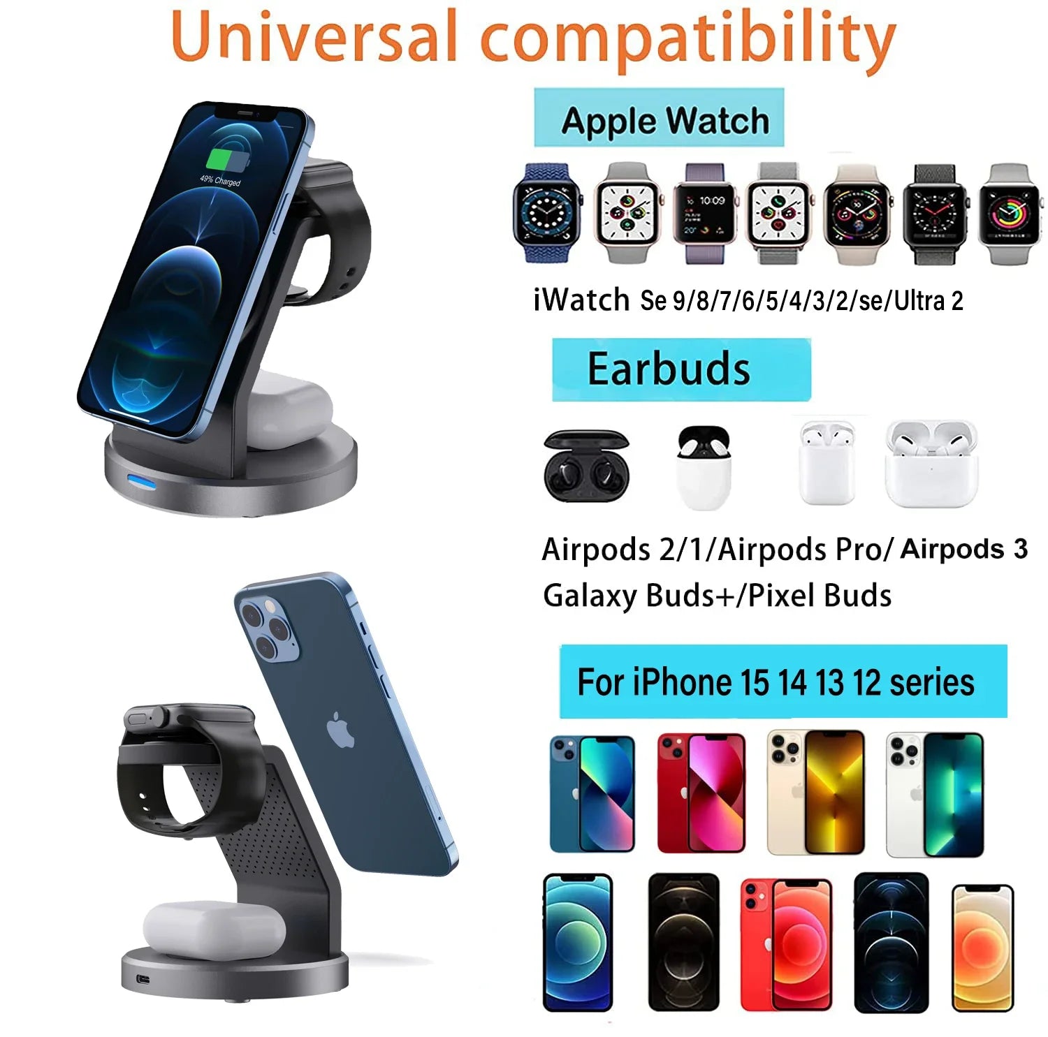 Support de charge magnétique sans fil 3-en-1 — Compatible iPhone 12, 13, 14, 15 Pro Max, Apple Watch et AirPods — Station d’accueil MagSafe à charge rapide
🚚 Livraison rapide en 8 à 12 jours ouvrés depuis la Fran FelizShop