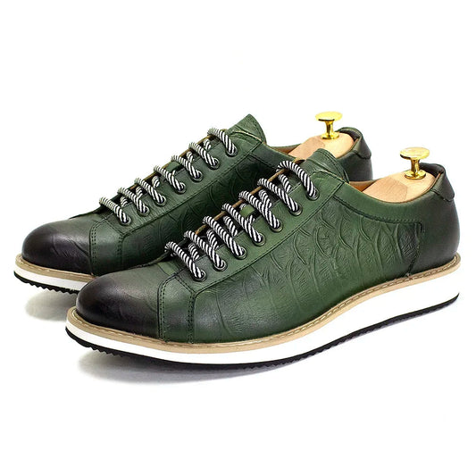 Chaussures casual homme style européen — En cuir véritable de vachette — Vert ou noir — Design luxueux à imprimé crocodile — Chaussures plates streetwear🚚 Livraison rapide en 8 à 12 jours ouvrés depuis la Fra FelizShop