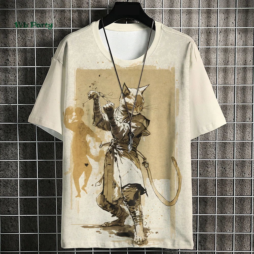 T-shirt Homme Chat Samouraï – Style Harajuku Oversize🚚Livraison rapide gratuite et sécurisée FelizShop