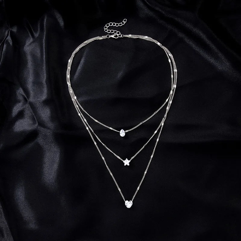 Collier pendentif tendance pour femme – Choker à chaînes multiples avec zircon brillant, bijou mode pour soirée, cadeau élégant.🚚 Livraison rapide en 8 à 12 jours ouvrés depuis la France FelizShop