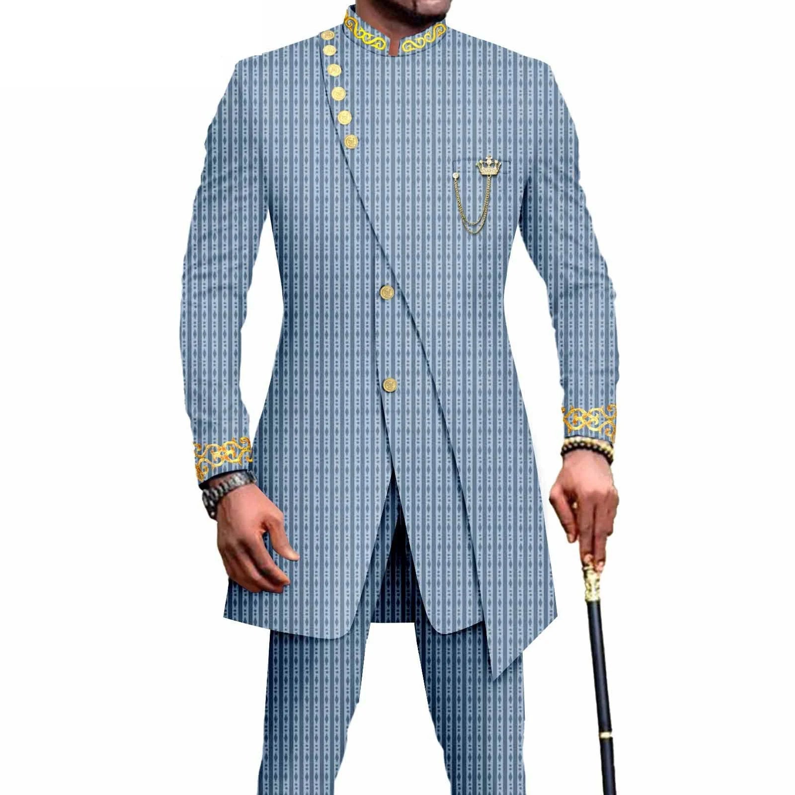 Costume Africain Homme – Blazer Brodé & Pantalon Slim FelizShop