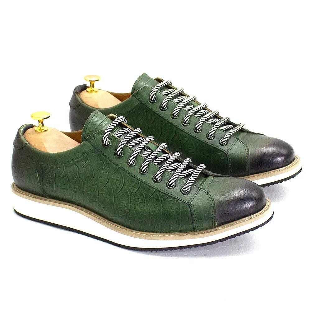 Chaussures casual homme style européen — En cuir véritable de vachette — Vert ou noir — Design luxueux à imprimé crocodile — Chaussures plates streetwear🚚 Livraison rapide en 8 à 12 jours ouvrés depuis la Fra FelizShop