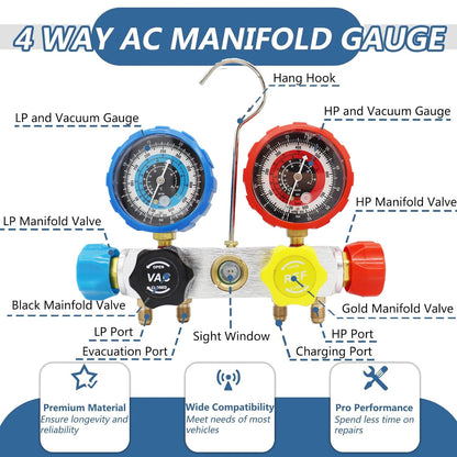 Manifold 4 Voies – Kit Pression Climatisation & Recharge FelizShop