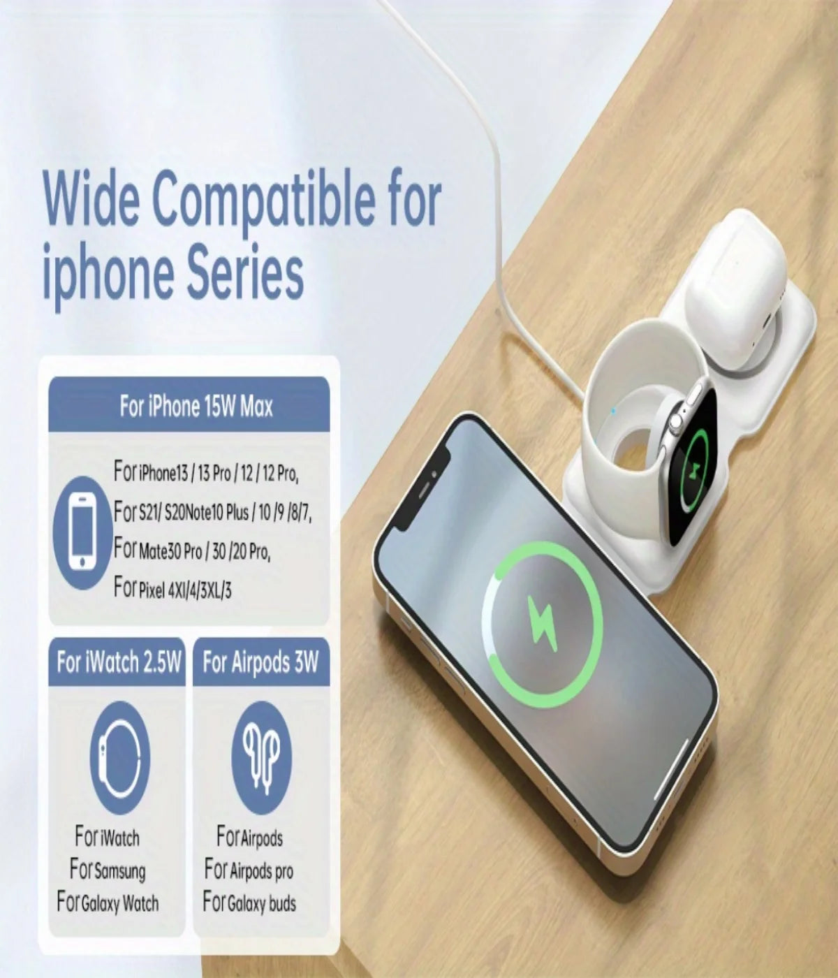 Chargeur magnétique sans fil 3-en-1 à charge rapide — Compatible iPhone 16, 15, 14 Pro Max, AirPods, Apple Watch — Support pliable pour téléphone portable
🚚 Livraison rapide en 8 à 12 jours ouvrés FelizShop