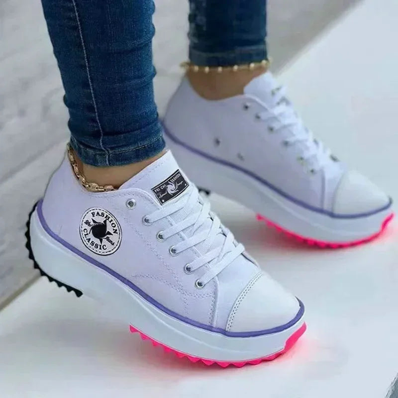 Baskets Femme 2025 en Toile Imprimée – Chaussures Plates à Lacets, Style Décontracté, Sneakers Casual pour Femme🚚 Livraison rapide en 8 à 12 jours ouvrés depuis la France FelizShop