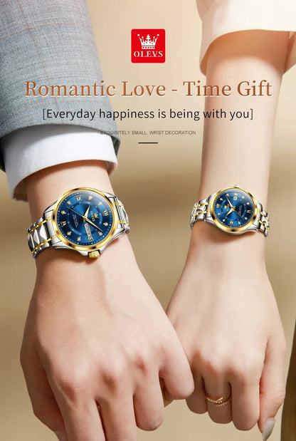 Montres Couple OLEVS 2906 – Montre Homme & Femme Quartz Luxe Étanche Acier FelizShop