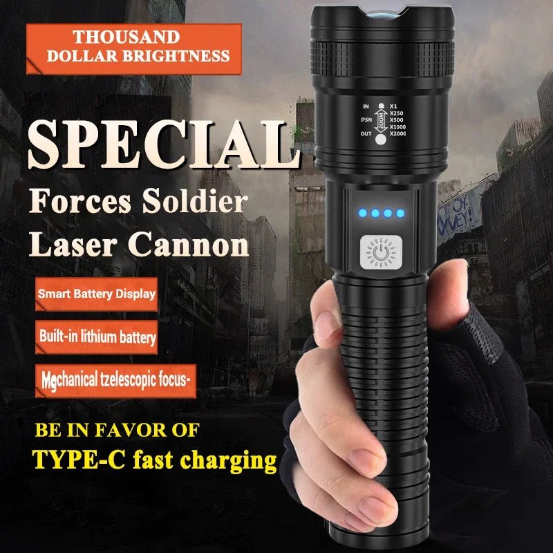 High Strong Power Led Flashlights 2000LM Tactical Torch with Display Light USB Charging Camping Fishing Emergency Zoom Lantern🚚Livraison gratuite rapide et sécurisé FR FelizShop