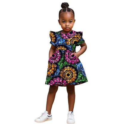 Robe Africaine Fille – Imprimé Wax Dashiki à Volants Été FelizShop