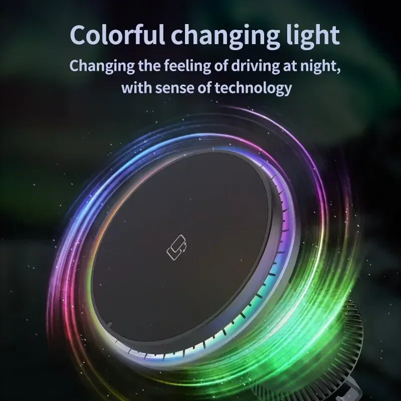 Chargeur sans fil magnétique pour voiture 30W RGB — Compatible iPhone 12, 13, 14, 15 Pro Max (MagSafe), support de téléphone voiture avec fixation, station de charge rapide 🚚 Livraison rapide en 8 à 12 jours ouvrés FelizShop