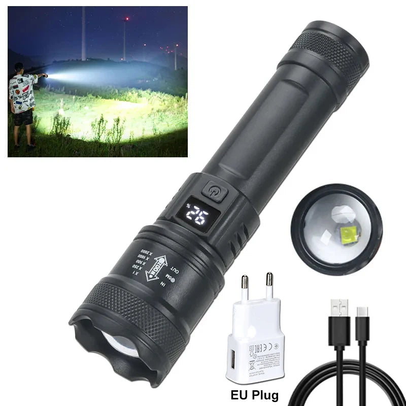 High Strong Power Led Flashlights 2000LM Tactical Torch with Display Light USB Charging Camping Fishing Emergency Zoom Lantern🚚Livraison gratuite rapide et sécurisé FR FelizShop