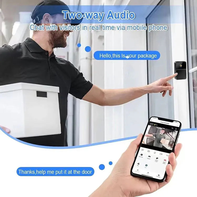 Caméra de Sonnette Vidéo WiFi – Vision Nocturne HD, Sans Fil, Batterie Intégrée, Interphone Bidirectionnel avec Modulation de Voix, Sécurité Intelligente pour la Maison 🚚 Livraison rapide en 8 à 12 jours ouvrés FelizShop